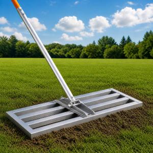 30" x 10" Lawn Leveling Rake with 6.5FT Extra Long Handle, Heavy Duty Stainless Steel Leveling Rake 30 inch for Spreading Topsoil, Sand & Compost, Professional Yard Leveler, Silver