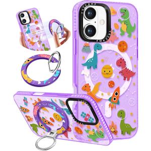 Toycamp for iPhone 16 Plus Case Compatible with Magsafe - Cute Design 360 Magnetic Ring Holder Stand Kickstand Funny Space Dinosaur Girly Pretty Fashion TPU Phone Covers for Women Tenn Girls