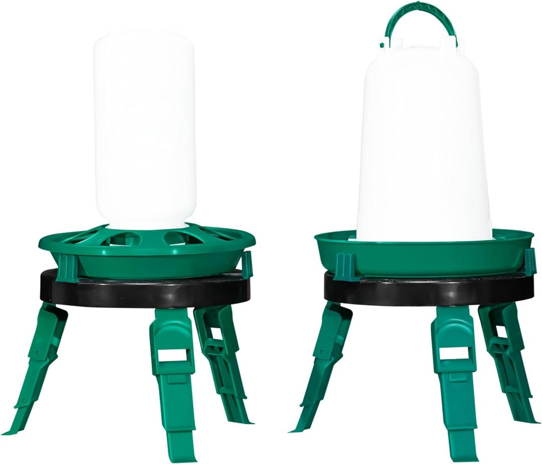 RentACoop 1 Liter Chick Feeder and 1.5 Liter Chick Drinker Set with Two (2) Poultry Platform Adjustable Stands (Original)