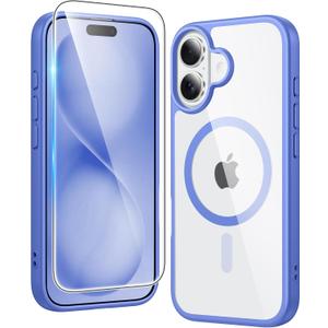 FNTCASE for iPhone 16 Case Clear: Magnetic Phone Cases Compatible with Magsafe Slim Anti Yellowing Military Grade Drop Protection Rugged Protective Transparent Cell Cover (B-Ultramarine Magnetic)