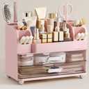 HBlife Makeup Organizer for Vanity with Brush Holder, Large Bathroom Countertop Cosmetic Organizer Skin Care Storage, Easy to Store Lipsticks, Nail Polishes, Perfumes, Eyeshadow Palettes, Pink