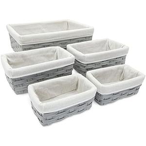 Juvale Wicker Nesting Baskets with Cloth Lining - 5-Pack Gray Rectangular Set - Stackable Storage Bins & Lined Baskets for Organizing Pantry, Closet