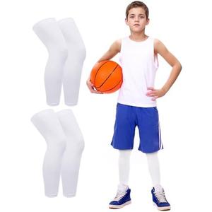 Roadbox Kids Long Compression Leg Sleeves, 2 Pairs Youth Sports Basketball Support, Football Running Cycling for Boys Girls, L