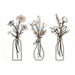 RISCORIO 3 Pieces Flower Wall Decor Minimalist Wall Art, Metal Flowers Wall Arts for Dining Room, Living Room, Bedroom, Bathroom, Kitchen, Rustic Farmhouse Decor, Brown