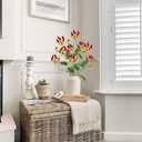 Briful Set of 3 Artificial Flowers Sprays Fake Gloriosa Superba Flowers, Fushia Faux Flame Lily Flowers Bouquets Floral Arrangement for Wedding Home Farmhouse Centerpieces Vase, Fall Decor (Red)