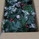 9ft Flocked Pre-Lit Artificial Christmas Garland,Christmas Tree Garland,Flocked Xma Tree Garland with Lights, Pine Cones, Red Berries, Branch Tips,Berry Clusters, Plug in