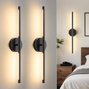 Lightania Hardwired Wall Sconces Set of Two, 24'' Modern Black LED Wall Lights, 360 Rotatable, 2700K-5000K Adjustable, 3CCT Dimmable Wall Sconce Light Fixture for Living Room Bedroom Hallway, ETL