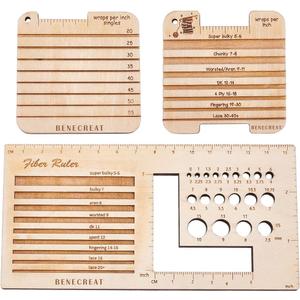 BENECREAT 3Pcs Knitting Needle Gauge Multifunctional Wood Spinning Control Card Knitting Tool for Spinners Yarn WPI Guide Gauge Measuring Tools Crochet Accessories