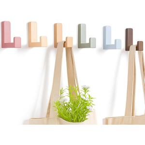 Teenyyou 6 Pack Cute Kids Coat Wall Hooks Wooden Adhesive Decorative Colorful Wall Mounted Hangers Backpack Hooks for Hanging Keys Towel Clothes Bathroom Organization(Bohemian Color)