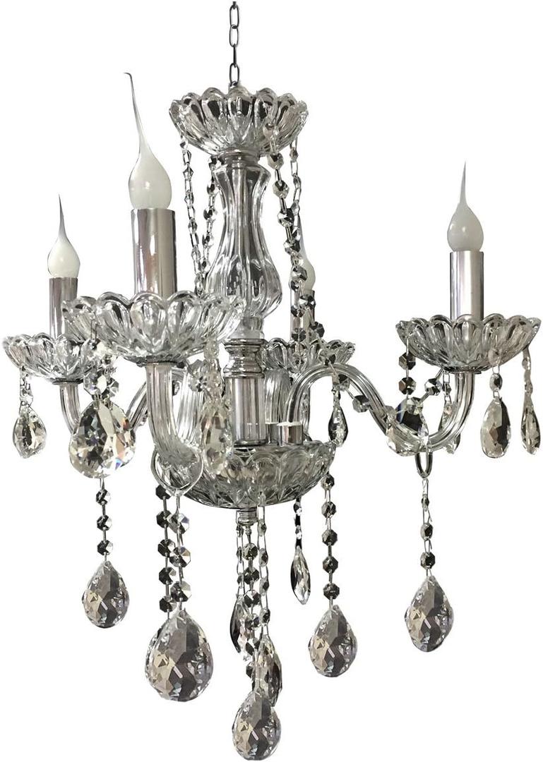 Royal Designs CH-1001CC-4 Modern Crystal Chandelier Ceiling Light Fixture, Chrome Brass Finish, 4 Arms