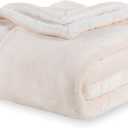 Berkshire Blanket-Sherpa Fleece Blanket, Warm and Soft Loftmink Reversible Blanket for Bed, Sofa and Travel, Cream, 60 in x 90 in