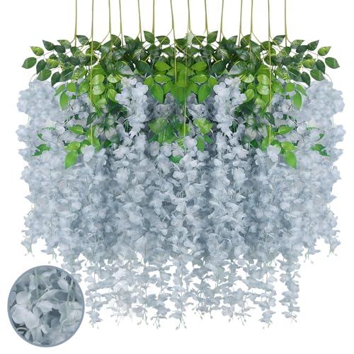 Luerbi 24 Pack Grey Wisteria Hanging Flowers Garland, 3.77 Feet Artificial Flower Vines, Fake Wisteria, Artificial Vines Hanging Garland for Backdrop Outdoor Yard Garden Decor
