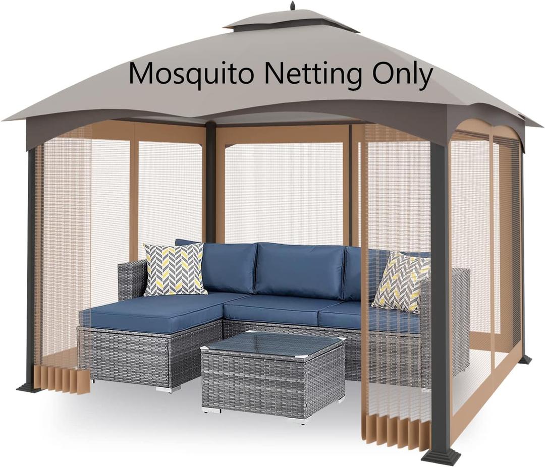 Tanxianzhe 10'x10' Gazebo Replacement Mosquito Netting 4-Panel Patio Screen Walls with Zipper (Khaki) Tanxianzhe 10'x10' Gazebo Replacement Mosquito Netting 4-Panel Patio Screen Walls with Zipper (Khaki)