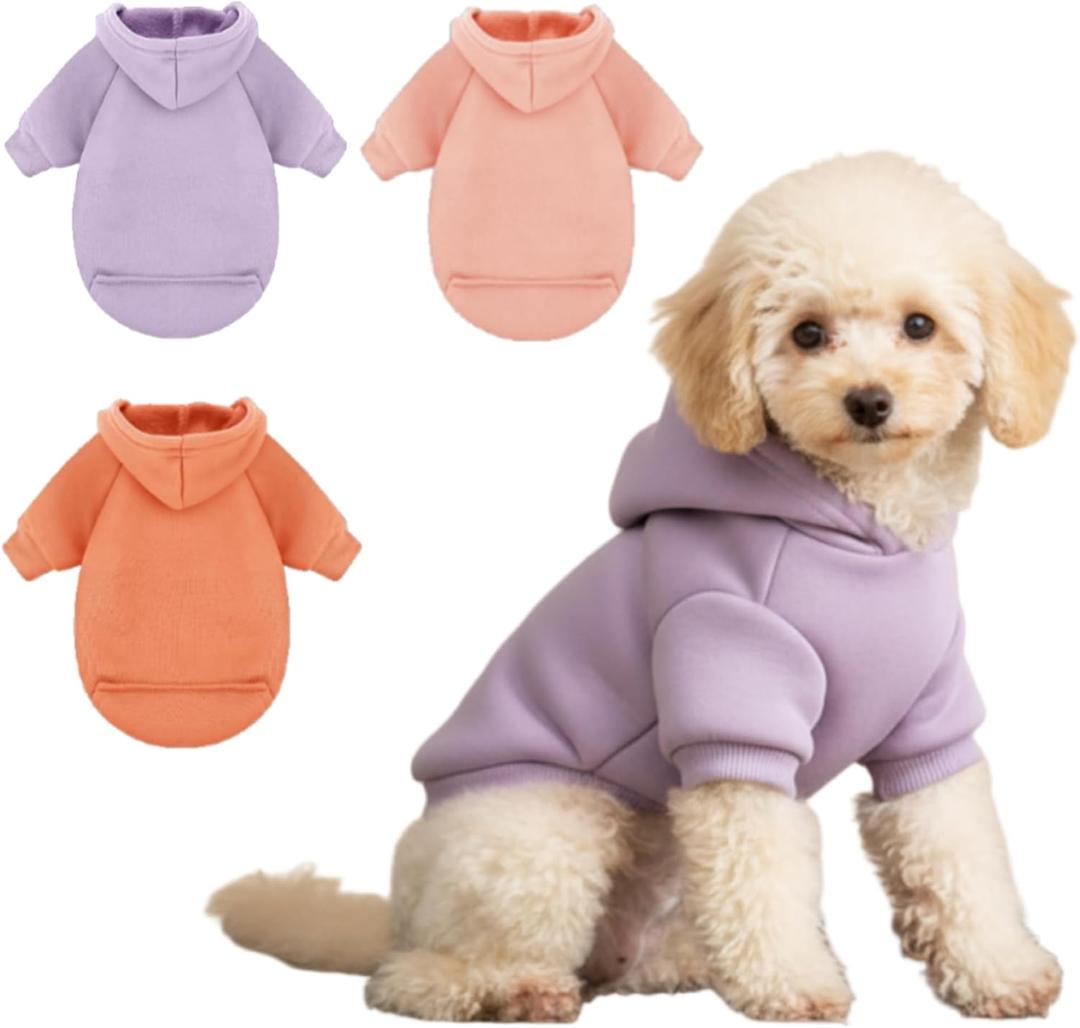 3 Pcs Small Dog Winter Hoodie Warm Soft Puppy Dog Hoodie Sweatshirts with Pocket Pet Clothes for Dogs Cat Costume(L: Weight:13.2-17.2lb,Bright Color)
