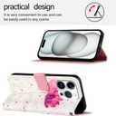 Case for iPhone 16 Pro, 3D Wallet Case PU Leather with[Card Holder][Kickstand][Wrist Strap][Magnetic Closure] Shockproof Flip Cover for iPhone 16 Pro Pink Flower YB-3D