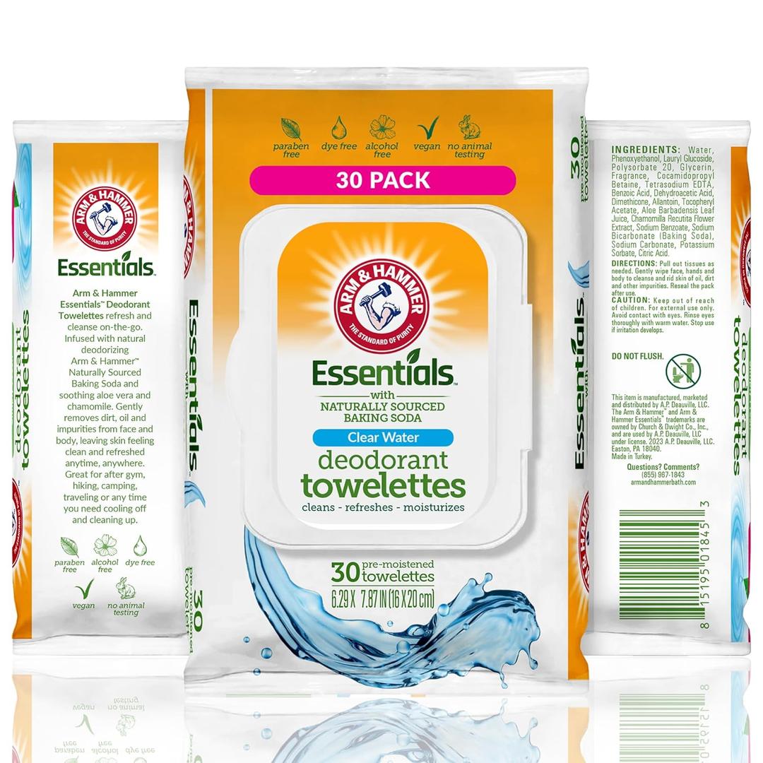 ARM&HAMMER Clear Water Deodorant Towelettes,30Pack