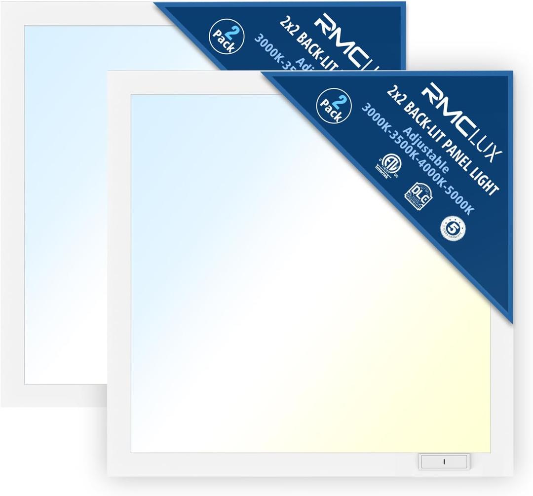 2x2 Backlit LED Panel Light,5 Wattage 20W/25W/30W/35W/40W-Up to 6000Lumens,4 CCT Tunable 3000K/3500K/4000K/5000K,ETL&DLC Certified for Office Commercial Drop Ceiling 2 Pack