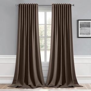 MIULEE Chocolate Brown Back Tab Blackout Curtain 96 Inch Long 2 Panels Set for Bedroom, Rod Pocket/Pinch Pleat Thermal Insulated Living Room Darkening Pleated Light Blocking Floor to Ceiling Drape, 52"W x 96"L