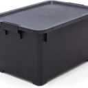 ASTAGE 35qt Stackable Rolling Storage Tote Plastic Bins Container Box Organizing Box Opaque Storage bins with Lids for Closet Garage Office - 3pack (Black, 35qt)