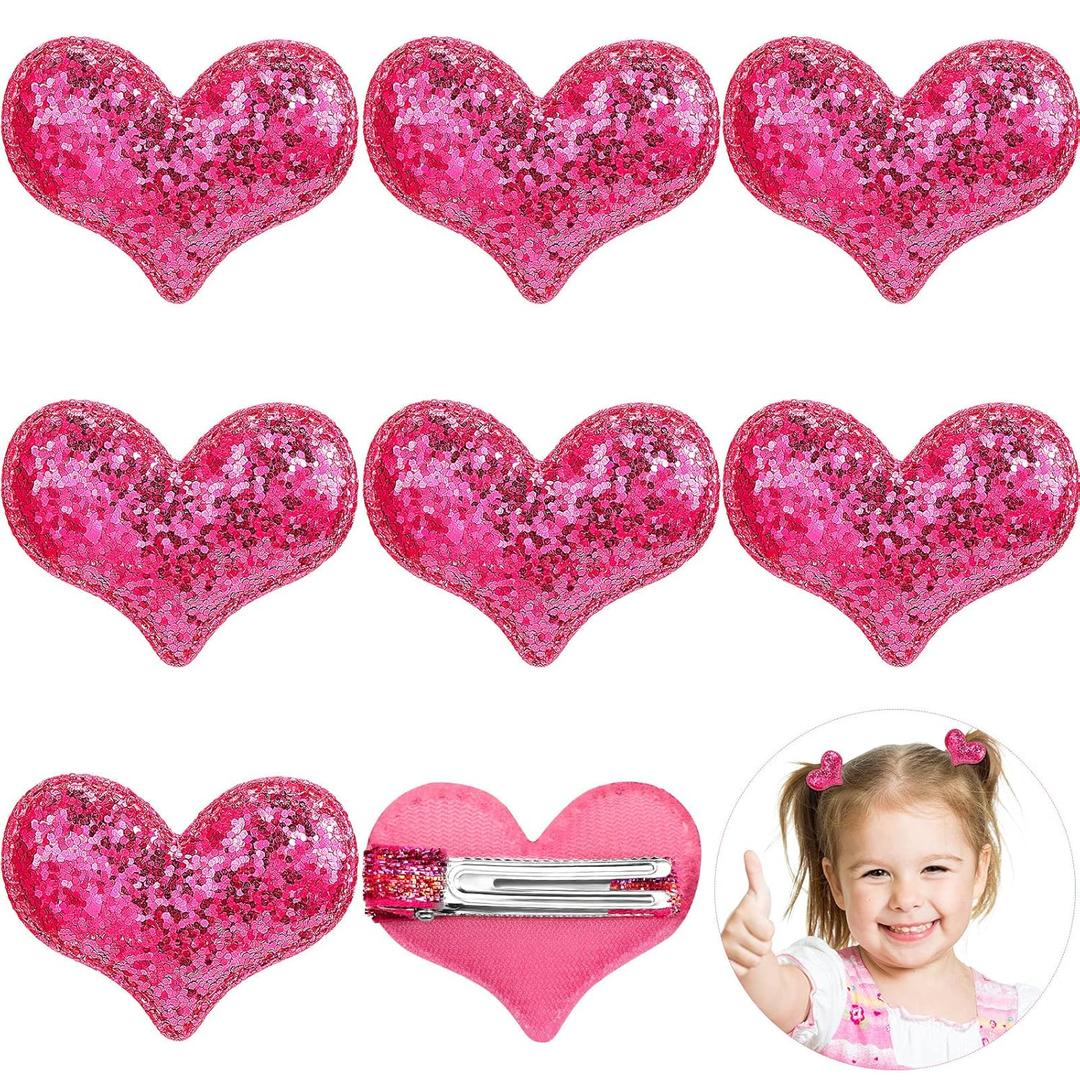 Syhood 9 Pieces Valentine's Day Heart Hair Clips Glitter Sequin Heart Barrettes Hair Clip for Valentines Accessories Christmas Birthday Wedding Themed Party(Rose Red)