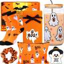 Boo Basket Stuffers for Women, 6 Pcs Halloween Gifts Set Cute Boo Basket with Halloween Cup Socks Towel Bag for Teens Girls Mom Friend Sister Wife