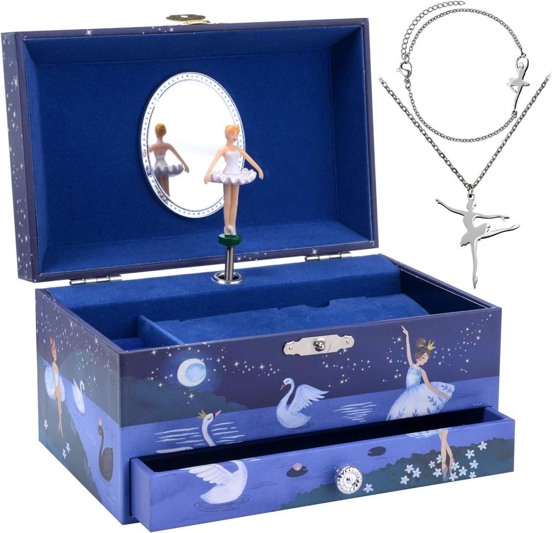 Jewelkeeper Ballerina Music Box & Little Girls Jewellery Set - 3 Ballerina Gifts for Girls