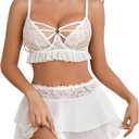 Avidlove Sexy Lingerie for Women Naughty Lace Bralette and Mini Skirt 3 Piece Lingerie Outfits Set (Small, White)