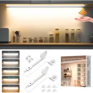 MY BEAUTY LIGHT 80in Smart Under Cabinet Lights, Handwave Sensor Under Counter Lights for Kitchen, 2700K-6500K 1090lm Stick-on Closet Light, Slim Cuttable Plug and Play Kitchen Lamp, 2 Rolls of 40in