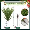 12 Bundles Artificial Norfolk Pine Branches, 18Inches Real Touch Pine Stems Christmas Greenery Stems with 8 Snowy Pinecone Stems for Christmas Home Dcor Vase DIY Crafts