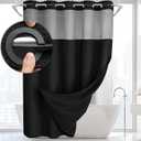 No Hook Shower Curtain and Liner Set,Black Hotel Waffle Shower Curtain with Liner 75" L x 48" W, Small Stall 48"W x 75"L