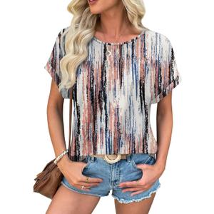 ATHMILE Women's Tunics Loose Fit Dressy Blouses Summer Short Sleeve Tops with Curved Hem Beach Vacation Clothes for Women (XXL)