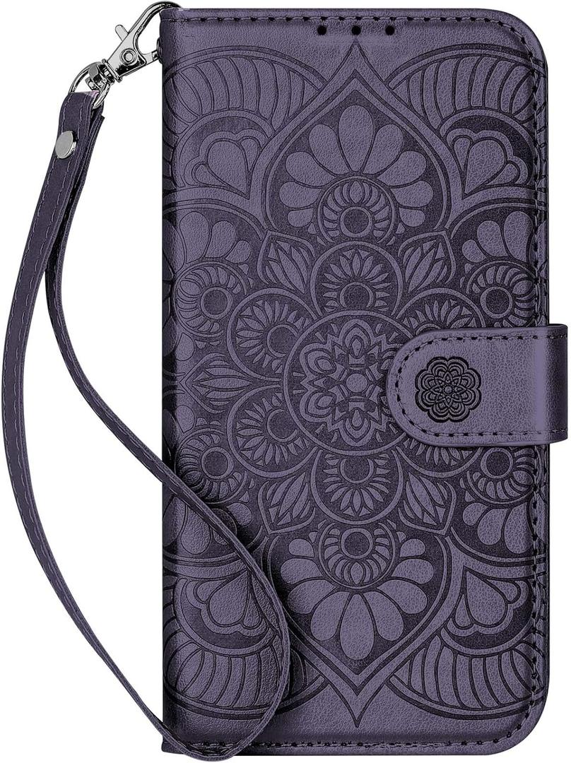 Wallet Case for iPhone 16,[RFID Blocking] 3 Card Holder Stand with Credit Card Slot PU Leather Magnetic Protective Flip Cover for iPhone 16 (Dark Purple)