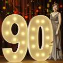 Marquee Numbers 4 Feet Tall Large Light Up Numbers 90th Birthday Decorations Women Men Big Yellow Light Outdoor Anniversary Decorations Balloon Arch Kit Party Backdrop 90