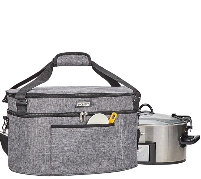 HOMEST Slow Cooker Bag for Crock-Pot 6-8 Quart, Insulated Travel Carrier with Easy to Clean Lining, Carry Case with Top Zip Compartment and Accessory Pocket