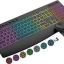 Wireless Keyboard and Mouse Combo, 9 Backlit Effects, 4000mAh Rechargeable Backlit Keyboard with Wrist Rest, 6 Button Mouse, 2.4G Full Size Quiet Keyboard Set for Computer, PC, Laptop, Mac, Windows
