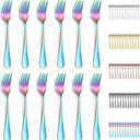 Evanda Rainbow Dessert Forks Set of 12 Pack 5.62", Rainbow Titanium Plating Pastry Fork, Appetizer Fork for Fruit, Cake, Cheese, Party Trips, Cafes, Restaurants, Easy To Clean, Dishwasher Safe