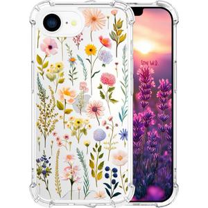 Compatible for iPhone 16e Cases with Design, Cute Transparent Phone Case for Women Girls Girly with Heavy Duty Protective Bumper (Clear Watercolor Floral)