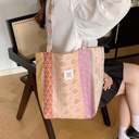 1pc Small Fresh Striped Shoulder Bag Handbag Large Capacity Fashionable Floral Canvas Shoulder Bag Portable Female Student Shopping Bag New Floral Handbag Beach Travel Shopping Essential Suitable For Students Commuting Ladies Vacation Wear Fashionabl