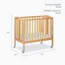 Dream On Me 3-in-1 Portable Folding Stationary Side Mini Baby Crib in Natural & Mattress, GreenGuard Gold & BSA, Use as Changer & Playpen, Locking Wheels, 3 Mattress Heights, Extra Firm Mattress