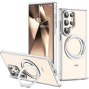 Compatible with Samsung Galaxy S24 Ultra Case with 360Rotatable Magnetic Ring Stand Compatible with Mag-Safe Military Protection Shockproof Transparent Phone Case for S24 Ultra 6.8",Clear