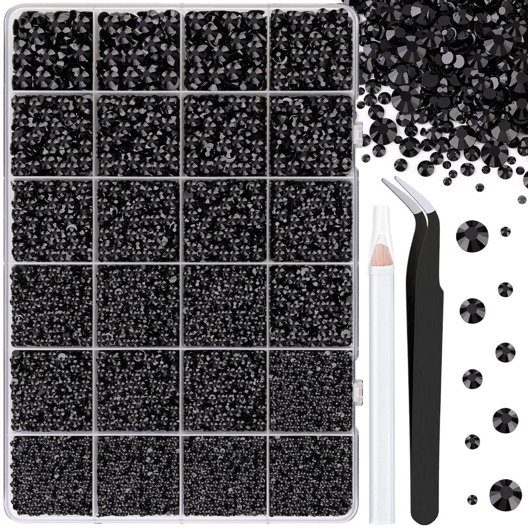 25000Pcs Resin Jelly Rhinestones for Crafting, Black 2-6mm Mixed Sizes Non Hotfix Flatback Gems, Bedazzling Crystal for DIY Crafts Clothing Tumblers Mugs Shoes Fabric Nail Art (Large Pack)