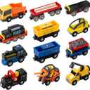 Giant bean 12Pcs Vehicles Battery Operated Train Car Set, Magnetic Mini Construction Set for Wooden Train Track, Bulk Car Toys for Toddlers Boys Girls Kids 3 4 5, Fits for Most Brands
