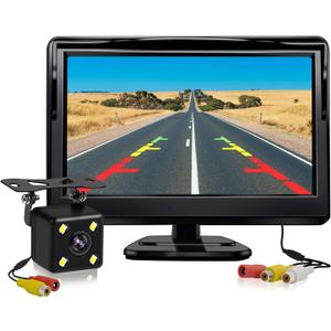 Kairiyard Backup Camera, Car Rear View Reverse Camera with 5in Monitor HD Night Vision 170 Wide View Angel Vehicle Back up Camera Systems IP69 Waterproof for Car Truck