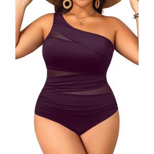 Aqua Eve Plus Size One Piece Swimsuit for Women Tummy Control Bathing Suits One Shoulder Swimwear (18 Plus, Purple)