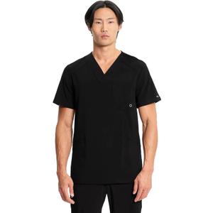 Cherokee Infinity Mens V-Neck Scrub Top Modern Fit, 3 Pockets, Rib-Knit Back Panels, Moisture-Wicking 360 Stretch CK900A (Black, XXL)