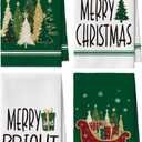 Artoid Mode Green Xmas Tree Star Sledge Christmas Bar Kitchen Towels, 12x24 Inch Quick Dry Microfiber Cloth Dish Towels for Kitchen Drying Set of 4