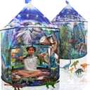 LimitlessFunN Dinosaur Pop Up Kids Play Tent | Includes Star Lights & Carrying Case |, Children Indoor Castle Playhouse for Boys, Toddlers, 41" D x 41" W x 53" H