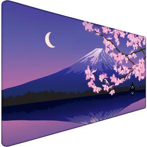 Large Extended Gaming Mouse Pad with Stitched Edges, Non-Slip Waterproof Rubber Base Mouse Pad for Office, Computer, Laptop and Home Mousepad 31.5 x 15.7 Inch, Japanese Sakura