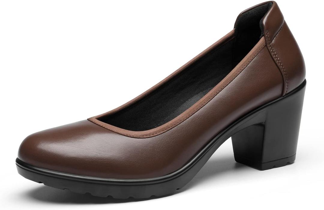DREAM PAIRS Women's Chunky Closed Toe Low Block Heels Work Pumps Comfortable Round Toe Dress Wedding Shoes (11, Brown)