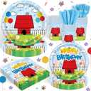 120 Pcs Pack Cartoon Dog Red House Party Supplies Cartoon Tableware Set Kids Boys Girls Birthday Party Decoration Red and Blue Disposable Tableware Party Kids Decoration